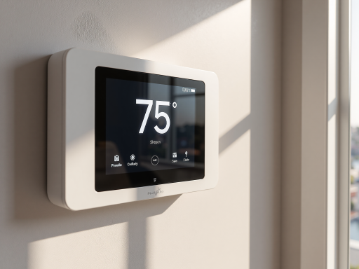 Compact home weather station with digital display, white plastic housing, indoor living room setting